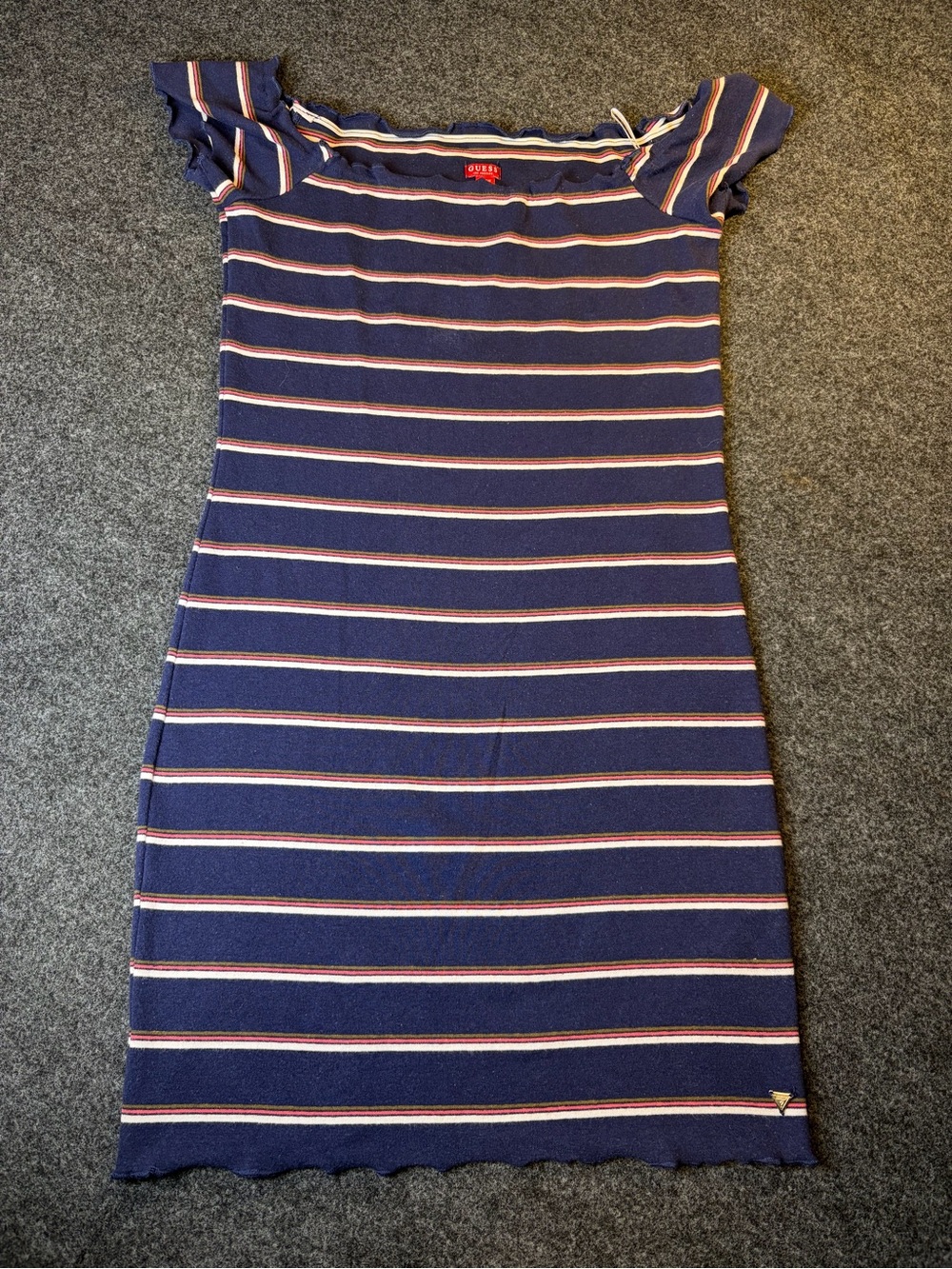 Guess Navy Striped Off-Shoulder Mini Dress